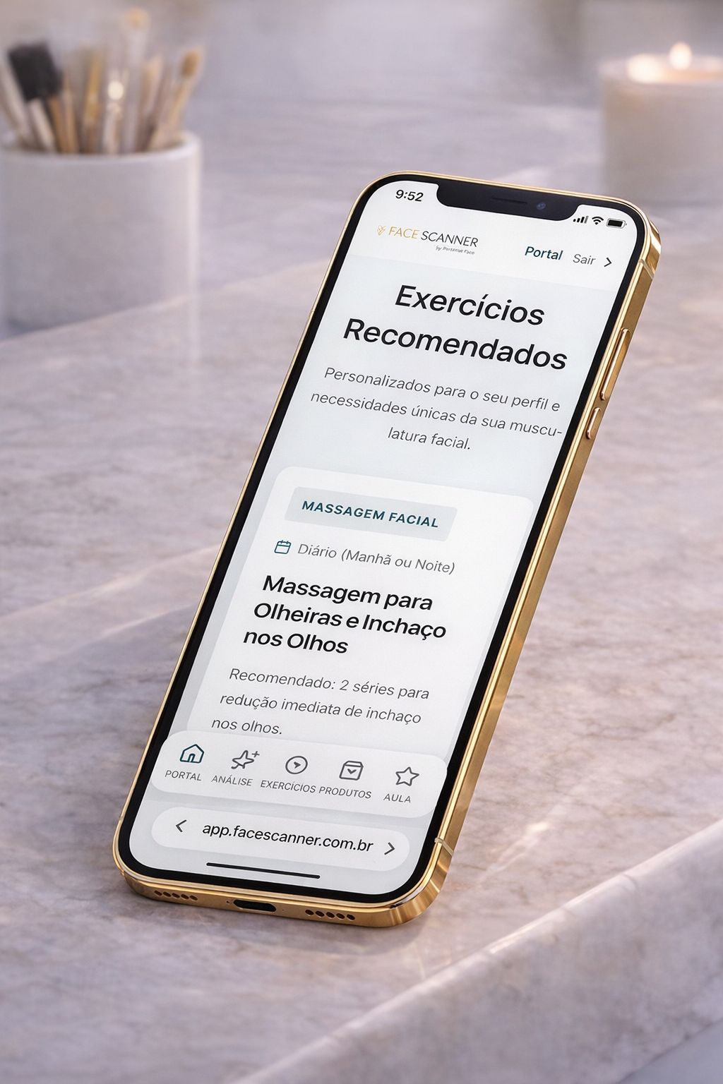 Mockup da lista de exercícios faciais personalizados