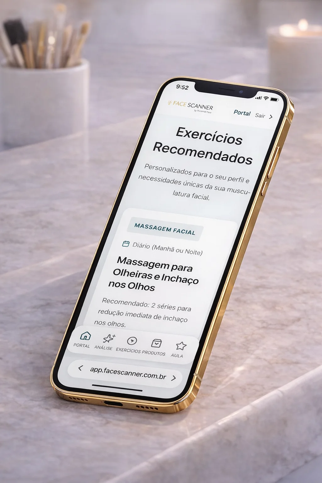 Mockup da lista de exercícios faciais personalizados