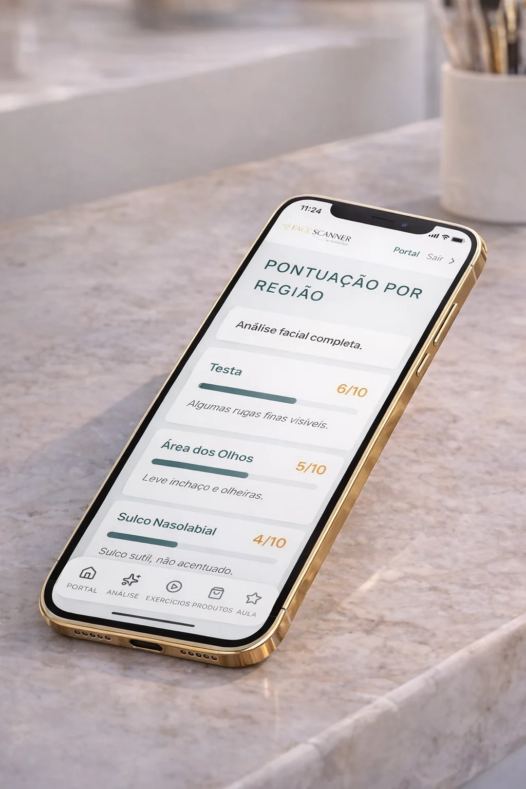 Mockup do diagnóstico e protocolo de exercícios do Face Scanner