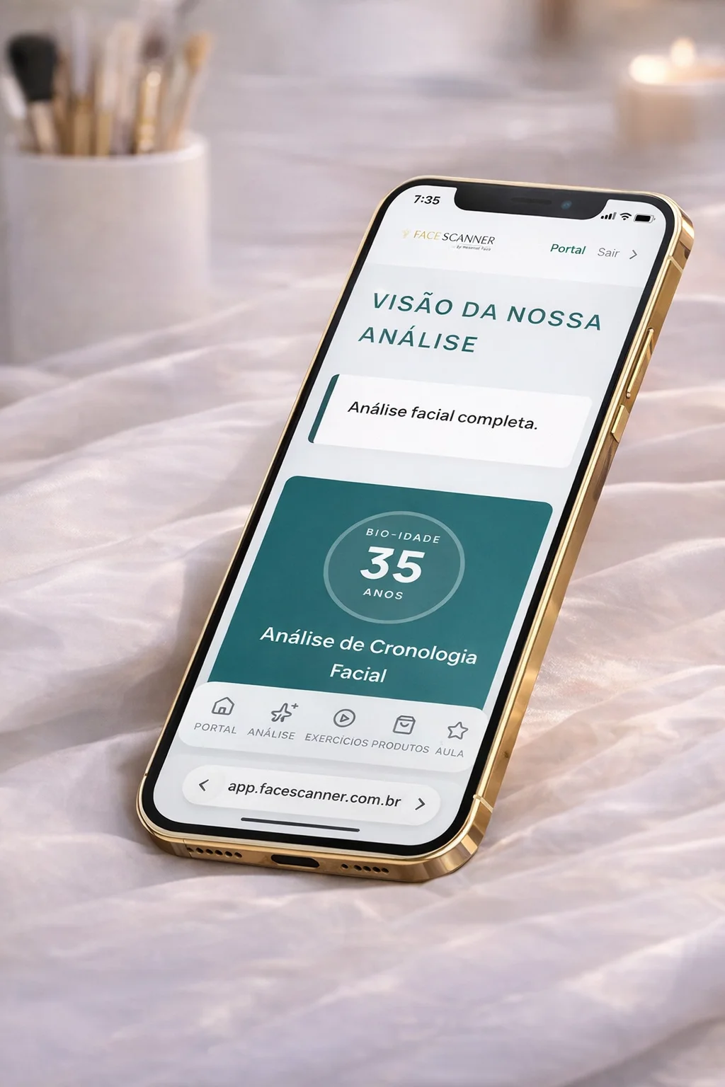 Mockup do relatório facial com análise de bio-idade